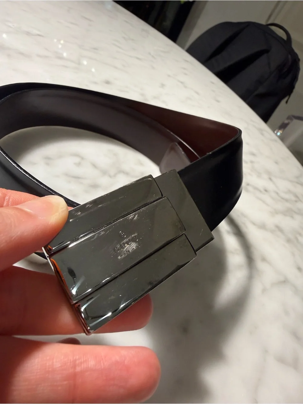 Gucci Black Leather Belt with Silver Rectangular Buckle Sz 90 36